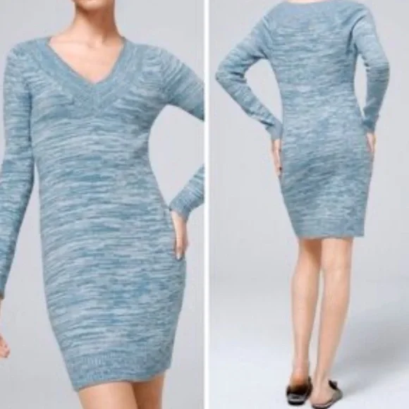 White House Black Market WHBM Blue Sweater Dress XL - Picture 2 of 6